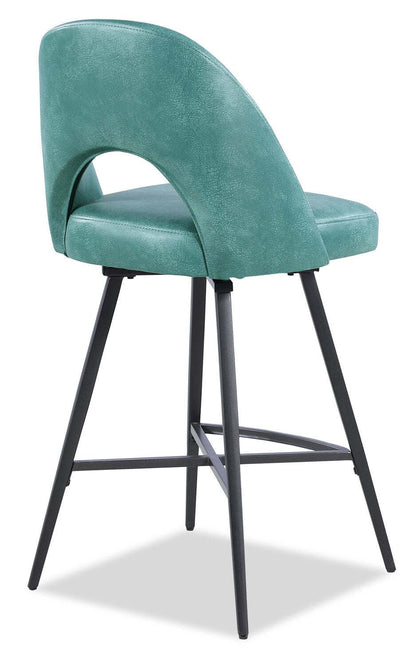 Kort &amp; Co. Tabouret à hauteur de comptoir Bay avec siège pivotant, tissu en cuir végétalien, métal - Aqua | Tabouret Bay de Kort &amp; Co. de hauteur comptoir en tissu de cuir végétalien et en métal avec siège pivotant - turquoise