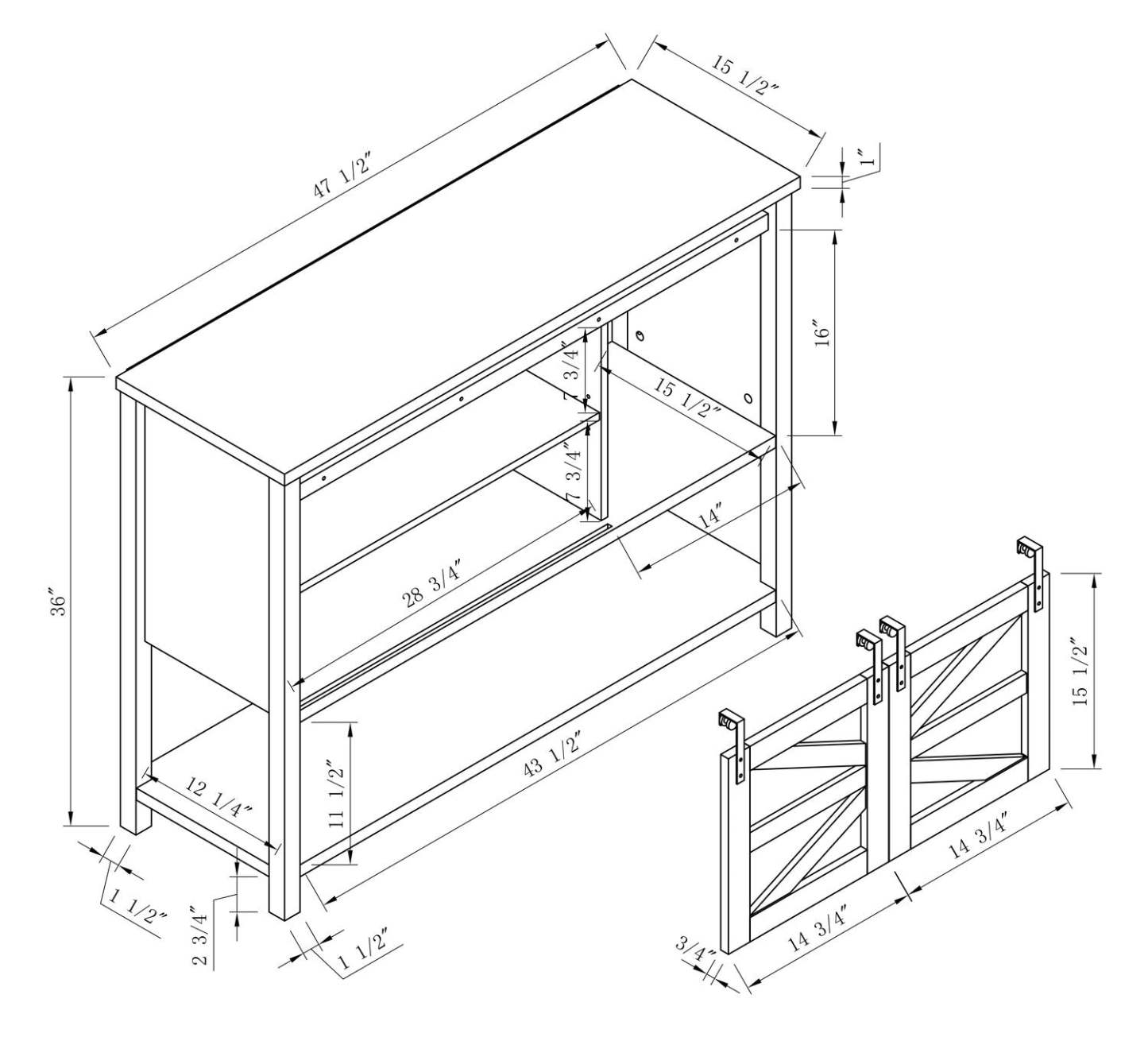 Armoire d'appoint Corbin 47.25 avec portes de grange coulissantes - Chêne noyer | Armoire décorative Corbin de 47,25 po avec portes de grange coulissantes - chêne noyer