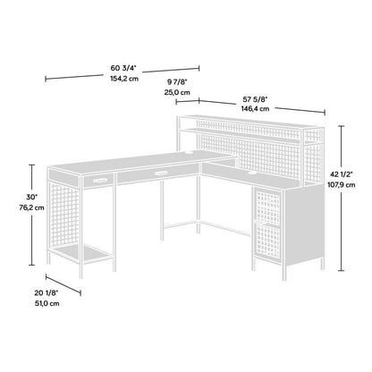 Bureau en forme de L Tayla de 60,67 po à 2 tiroirs avec armoire - chêne antique et noir