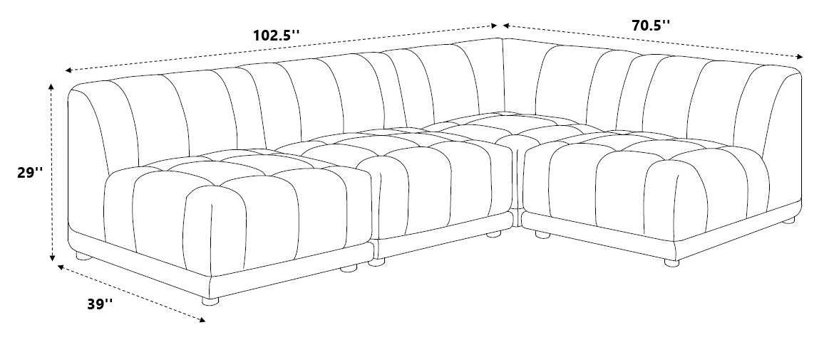 Kort & Co. Canapé sectionnel modulaire Oaklyn 4 pièces en tissu avec coussins de siège capitonnés - beige