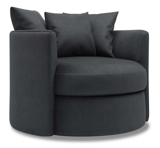 Fauteuil d'appoint pivotant Nest de Sofa Lab de 41 po fabriqué au Canada en tissu d'apparence lin - gris Pax Pepper | NID2949