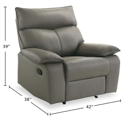 Matteo 42 Genuine Leather Reclining Chair - Aviarah Grey | Fauteuil inclinable Matteo de 42 po en cuir véritable - gris Aviarah