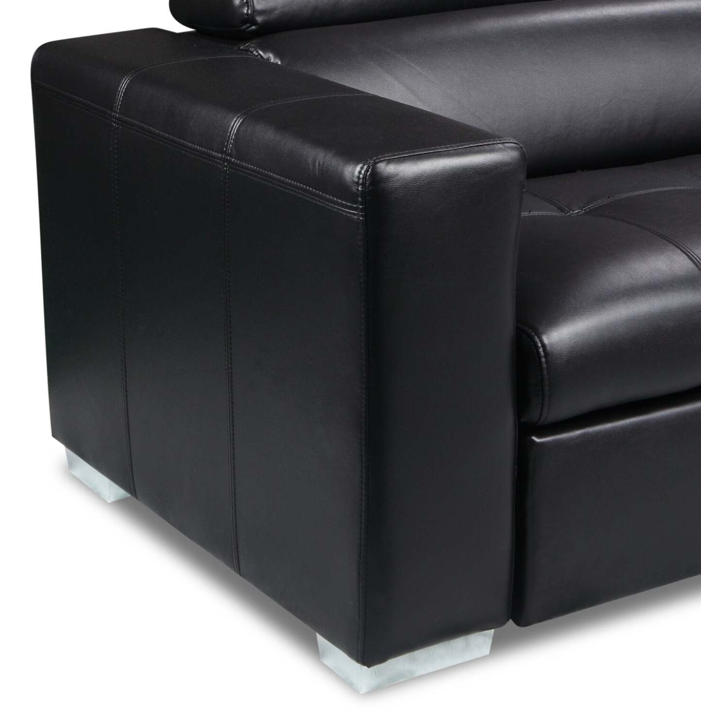 Sofa-lit sectionnel de droite Drake 3 pièces en tissu d’apparence cuir avec pouf de rangement - noir