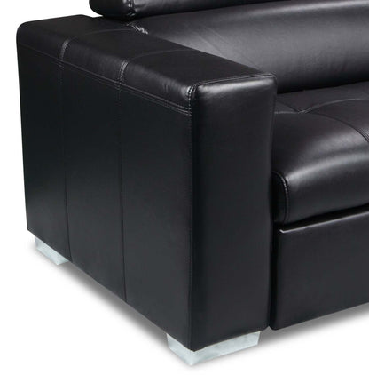 Sofa-lit sectionnel de droite Drake 3 pièces en tissu d’apparence cuir avec pouf de rangement - noir