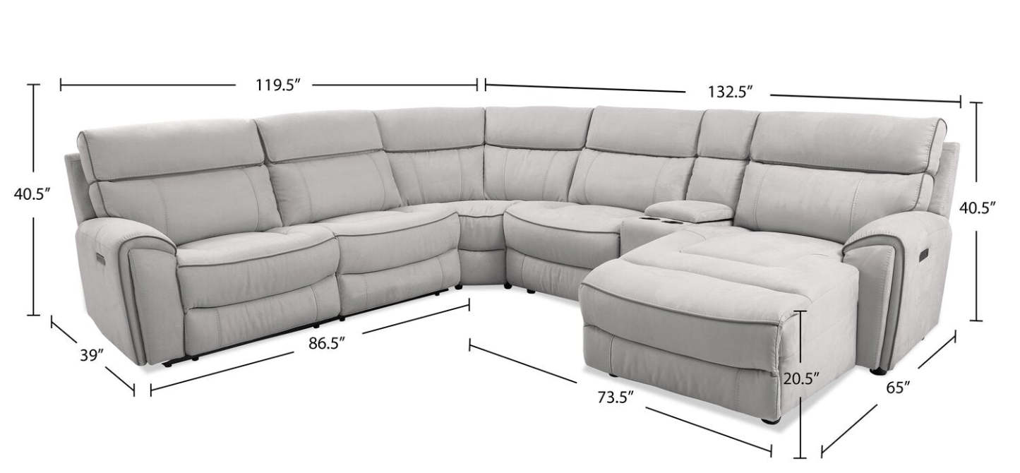 Canapé sectionnel de droite à inclinaison électrique Newport de Cindy Crawford Home 6 pièces en suédine - gris