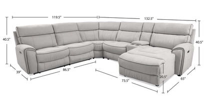 Canapé sectionnel de droite à inclinaison électrique Newport de Cindy Crawford Home 6 pièces en suédine - gris