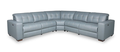 Sofa sectionnel à inclinaison électrique Geneva 3 pièces en cuir véritable avec appuie-têtes électriques et port USB - bleu piscine