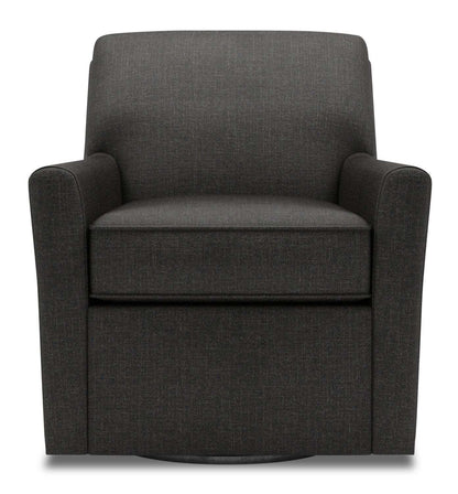 Fauteuil d’appoint pivotant personnalisable Sofa Lab de 31 po fabriqué au Canada en tissu d’apparence lin - gris Luna Kohl | SWIV2691