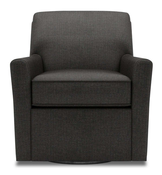 Fauteuil d’appoint pivotant personnalisable Sofa Lab de 31 po fabriqué au Canada en tissu d’apparence lin - gris Luna Kohl | SWIV2691