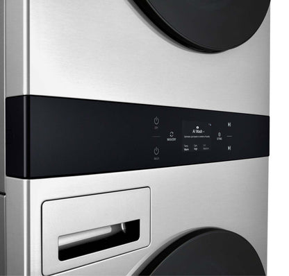 LG Studio 5.8 Washer/7.4 Dryer Cu. Ft. Front-Load High-Efficiency Steam Washtower™ - Nobel Steel - S… | Tour de lavage WashTowerMC à la vapeur haute efficacité LG Studio à chargement frontal avec laveuse …