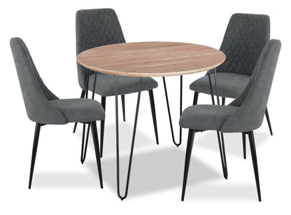 Miya 5pc Dining Set with Table & 4 Chairs, Acacia Wood, Metal, 36W Round - Charcoal | Ensemble de salle à manger Miya 5 pièces en acacia et métal avec table ronde de 36 po (L) et 4 chaises - anthracite