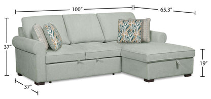 Scott Living Haven 2-Piece Right-Facing Chenille Fabric Sleeper Sectional with Storage Chaise - bleu écume de mer | Sofa-lit sectionnel de droite Haven de Scott Living 2 pièces en tissu de chenille avec fauteuil long de rangement - bleu écume de mer