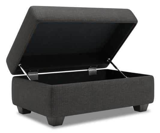 Fabriqué au Canada Pouf de rangement personnalisable Sofa Lab The Trunk 39 en tissu d’apparence lin - gris Luna Kohl | Pouf de rangement The Trunk de Sofa Lab de 39 po fabriqué au Canada en tissu d’apparence lin - gris Luna Kohl | TRUN2691
