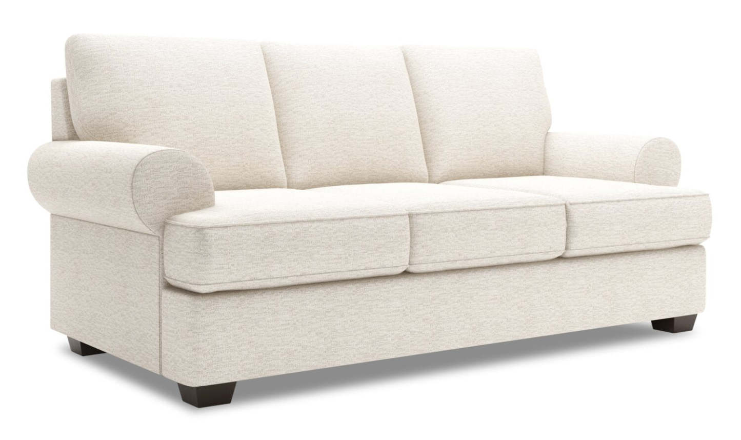 Fabriqué au Canada Canapé Personnalisable Roll 86 Canapé en Tissu Chenille avec Accoudoirs Enroulés - Beige Sable de Luxe | Canapé Roll de Sofa Lab de 86 po fabriqué au Canada en tissu de chenille avec accoudoirs enroulés - beige Sable de Luxe | RO103093
