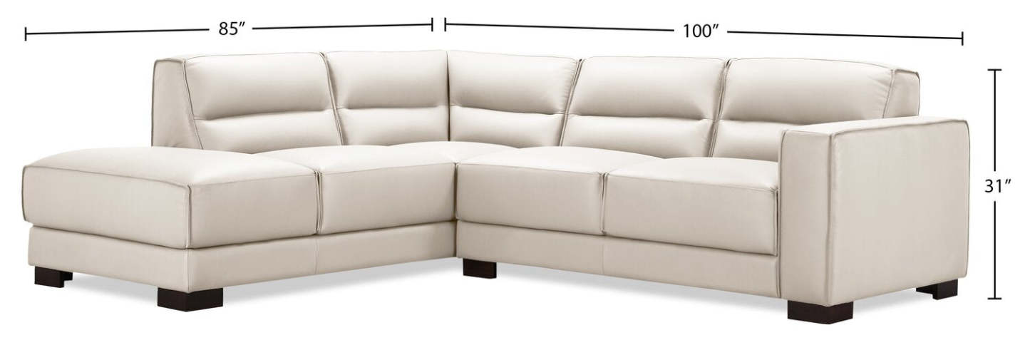 Citadel 2-Piece Left-Facing Top-Grain Genuine Leather Sectional with Wood Legs - Frost White | Canapé sectionnel gauche Citadel 2 pièces en cuir véritable de qualité supérieure avec pieds en bois - blanc givré