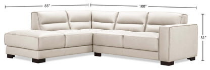 Citadel 2-Piece Left-Facing Top-Grain Genuine Leather Sectional with Wood Legs - Frost White | Canapé sectionnel gauche Citadel 2 pièces en cuir véritable de qualité supérieure avec pieds en bois - blanc givré