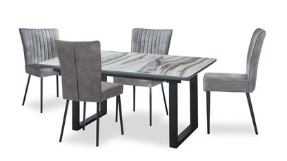 Ensemble de salle à manger Ezra 5 pièces avec table d'extension 63-79 W et 4 chaises - Faux marbre blanc et gris | Ensemble de salle à manger Ezra 5 pièces avec table extensible de 63 po à 79 po (L) et 4 chaises - imitation de marbre blanc et gris
