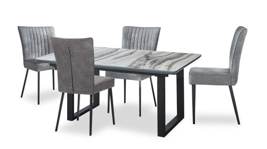 Ensemble de salle à manger Ezra 5 pièces avec table d'extension 63-79 W et 4 chaises - Faux marbre blanc et gris | Ensemble de salle à manger Ezra 5 pièces avec table extensible de 63 po à 79 po (L) et 4 chaises - imitation de marbre blanc et gris