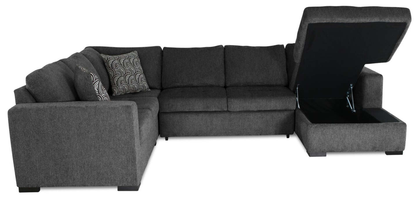 Made in Canada Legend 4-Piece Right-Facing Chenille Fabric Sleeper Sectional with Storage Chaise - Pepper Grey | Canapé-lit sectionnel de droite Legend 4 pièces fabriqué au Canada en tissu de chenille avec chaise longue de rangement - gris poivre