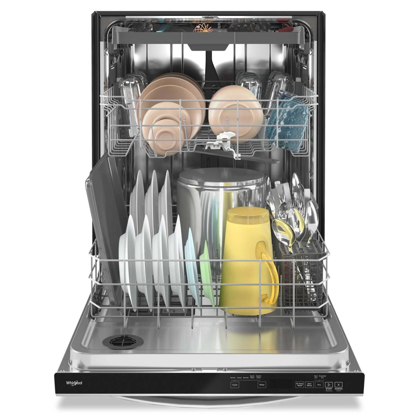 Lave-vaisselle encastré Whirlpool de 24 po et de 47 dBA avec commandes sur le dessus et 3e panier - Résistant aux empreintes digitales en acier inoxydable…