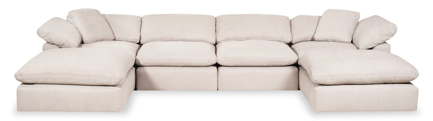 Eclipse Modular 6-Piece Linen-Look Fabric Sectional with Ottomans and Reversible Feather Down Cushions - Linen White | Canapé sectionnel modulaire Eclipse 6 pièces en tissu d’apparence lin avec poufs et coussins réversibles en duvet et plumes - blanc lin