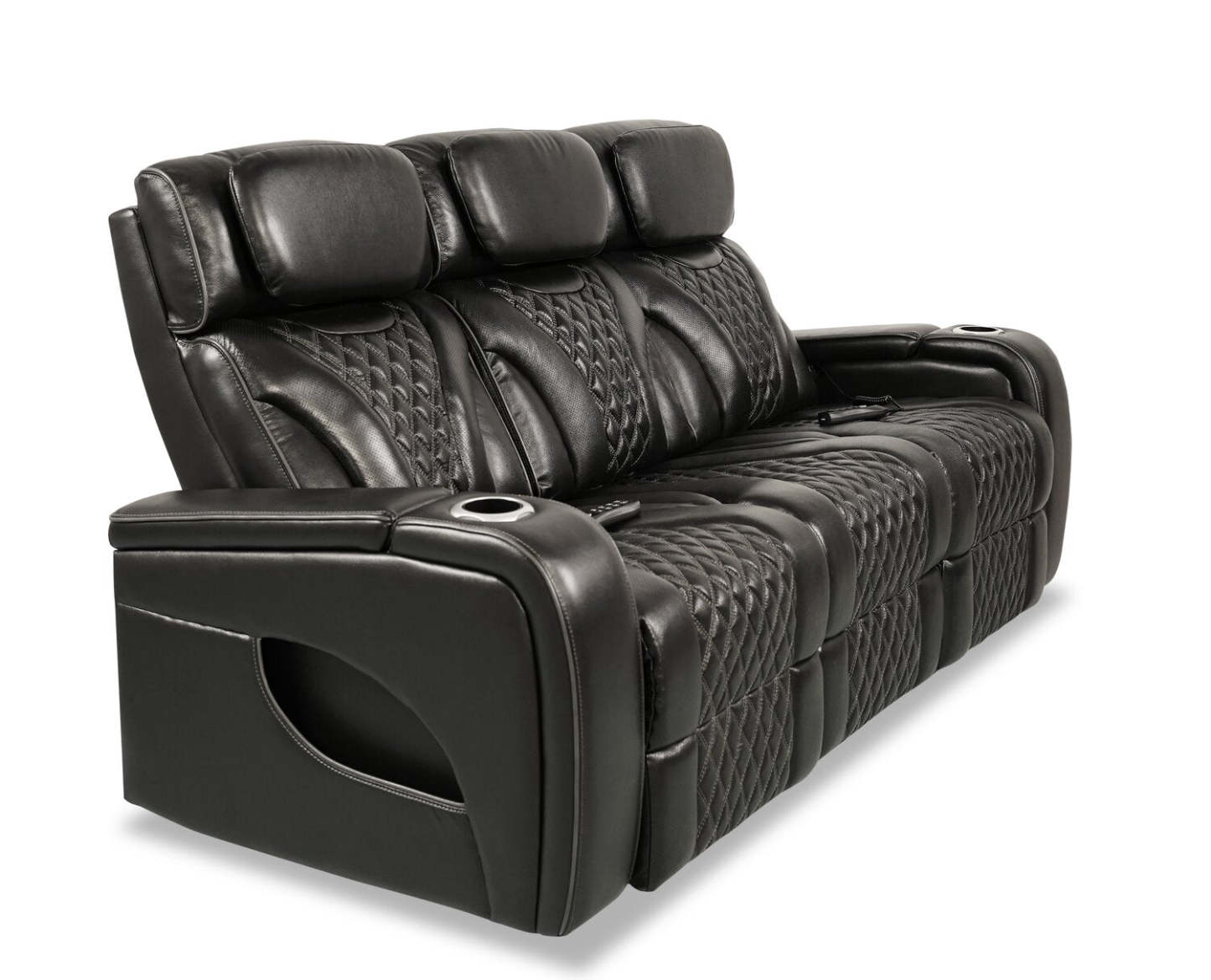 Sofa de massage à inclinaison électrique Elite de 86 po en cuir véritable avec appuie-têtes électriques et accoudoirs de rangement - noir