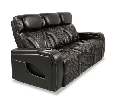 Sofa de massage à inclinaison électrique Elite de 86 po en cuir véritable avec appuie-têtes électriques et accoudoirs de rangement - noir