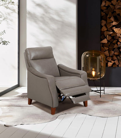 Fauteuil à inclinaison par poussée Natalie de 32,5 po en cuir véritable de qualité supérieure avec pattes en bois - gris
