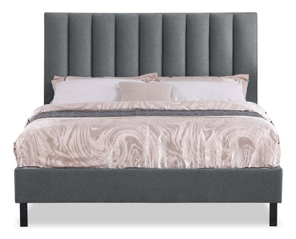 Base de lit plateforme rembourrée Amos en tissu anthracite - Très grand lit | Base de lit plateforme Amos rembourrée en tissu anthracite - format très grand lit