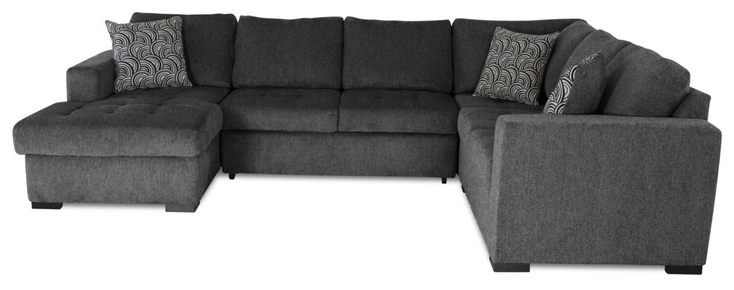 Fabriqué au Canada, sectionnel convertible Legend 4 pièces en tissu chenille avec chaise longue de rangement - gris poivre
