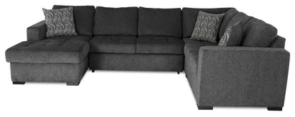 Fabriqué au Canada, sectionnel convertible Legend 4 pièces en tissu chenille avec chaise longue de rangement - gris poivre