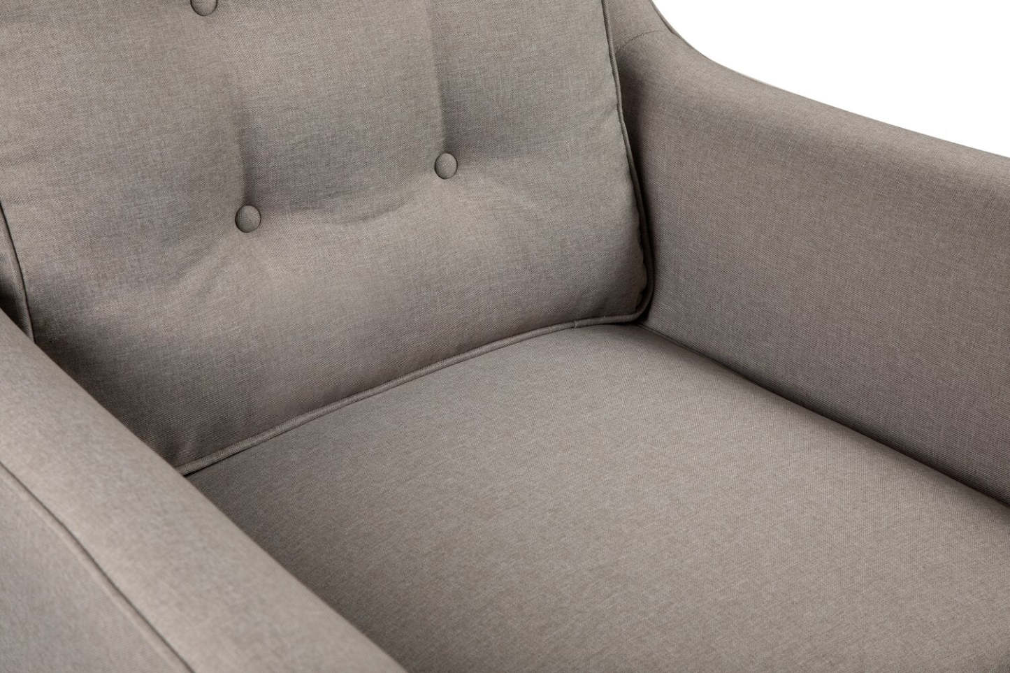 Chaise Novalee 35 en tissu d'apparence lin avec accoudoirs évasés et capitonnage de boutons - Taupe | Fauteuil Novalee de 35 po en tissu d'apparence lin avec accoudoirs évasés et capitonnage à boutons - taupe