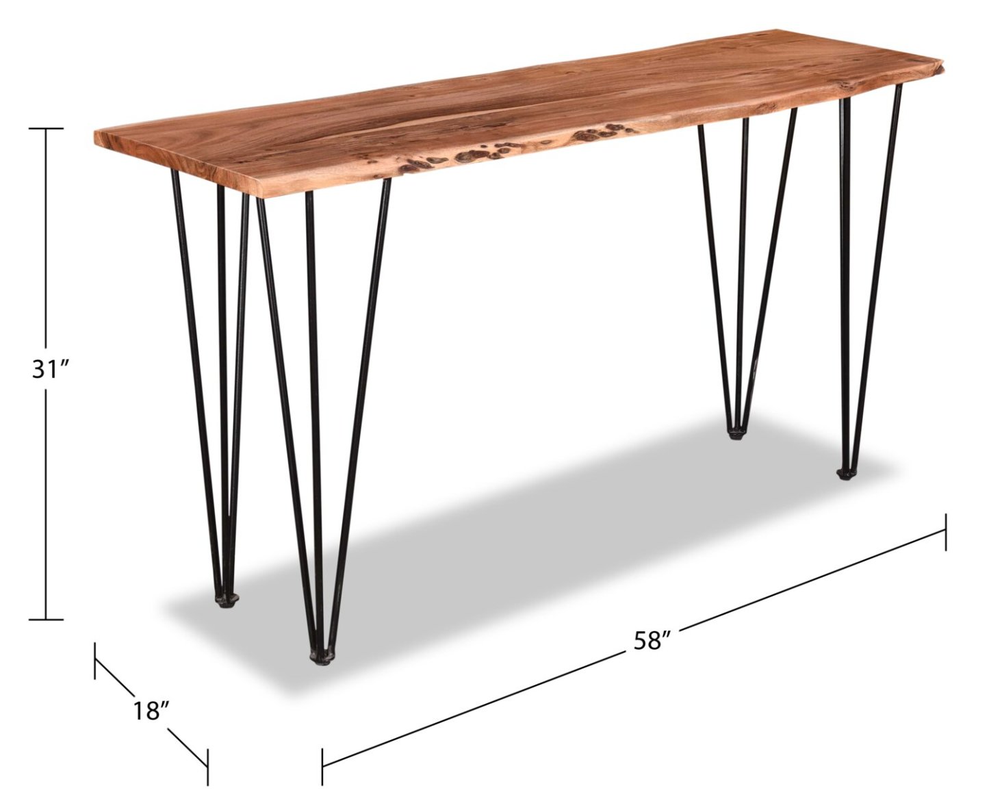 Kaleb 58 Rustic Sofa Table - Marron et Noir avec Pieds en Métal|Table de salon rustique Kaleb de 58 po - brune et noire avec pattes en métal