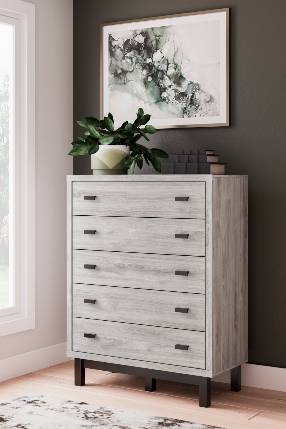 Zen Bedroom Chest of Drawers, 5-Drawer, 44.7W x 52.5H - Grey | Commode verticale Zen de 44,7 po (L) x 52,5 po (H) à 5 tiroirs pour la chambre à coucher - grise