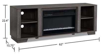 Antoni 62 Modern Electric Fireplace TV Stand with Storage and Cable Management for TVs up to 70- Grey|Meuble pour téléviseur moderne Antoni de 62 po avec foyer électrique, rangement et système de gestion des câbles pour téléviseurs jusqu’à 70 po - gris