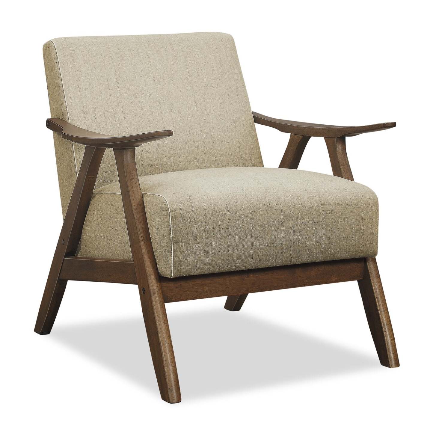 Fauteuil d'appoint Kyra 28,5 en tissu d'apparence lin avec accoudoirs courbés et structure en bois - Taupe | Fauteuil d'appoint Kyra de 28,5 po en tissu d'apparence lin avec accoudoirs courbés et armature en bois - taupe