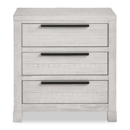 Table de chevet Haven à 3 tiroirs avec port USB, 26 L x 28 H - Blanc | Table de nuit Haven de 26 po (L) x 28 po (H) à 3 tiroirs avec port USB - blanche