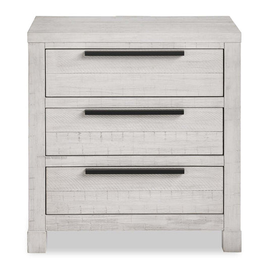 Table de chevet Haven à 3 tiroirs avec port USB, 26 L x 28 H - Blanc | Table de nuit Haven de 26 po (L) x 28 po (H) à 3 tiroirs avec port USB - blanche