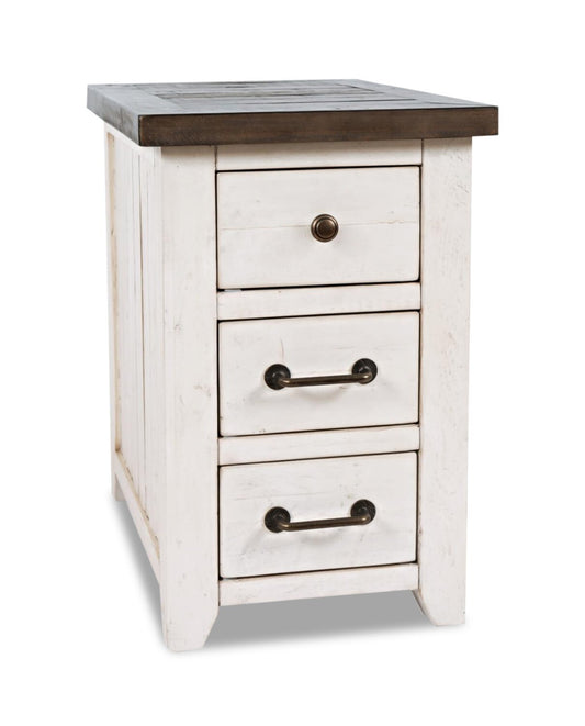 Morgan 16 Rustic Powered Chairside Table with Storage - White with Reclaimed Wood|Table de fauteuil rustique Morgan de 16 po avec rangement - blanche avec bois recyclé