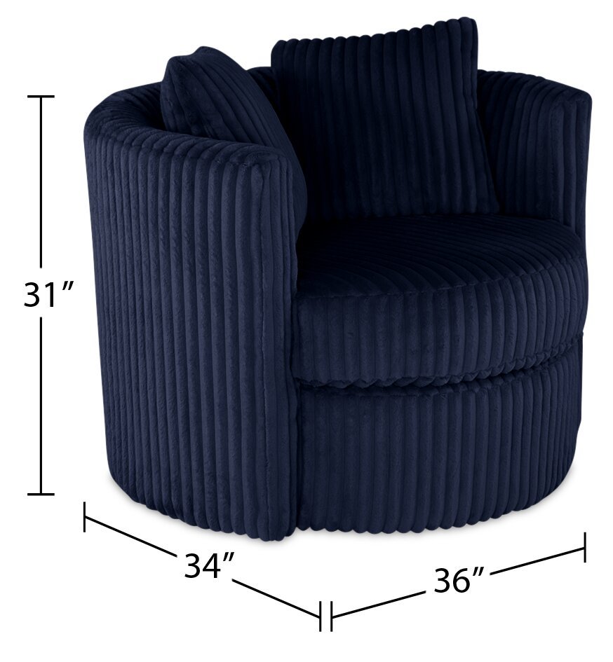 Made in Canada Petite 36 Chenille Fabric Swivel Cuddler Accent Chair - Groove Midnight Blue | Fauteuil d’appoint pivotant Cuddler Petite de 36 po fabriqué au Canada en tissu de chenille - bleu Groove Midnight
