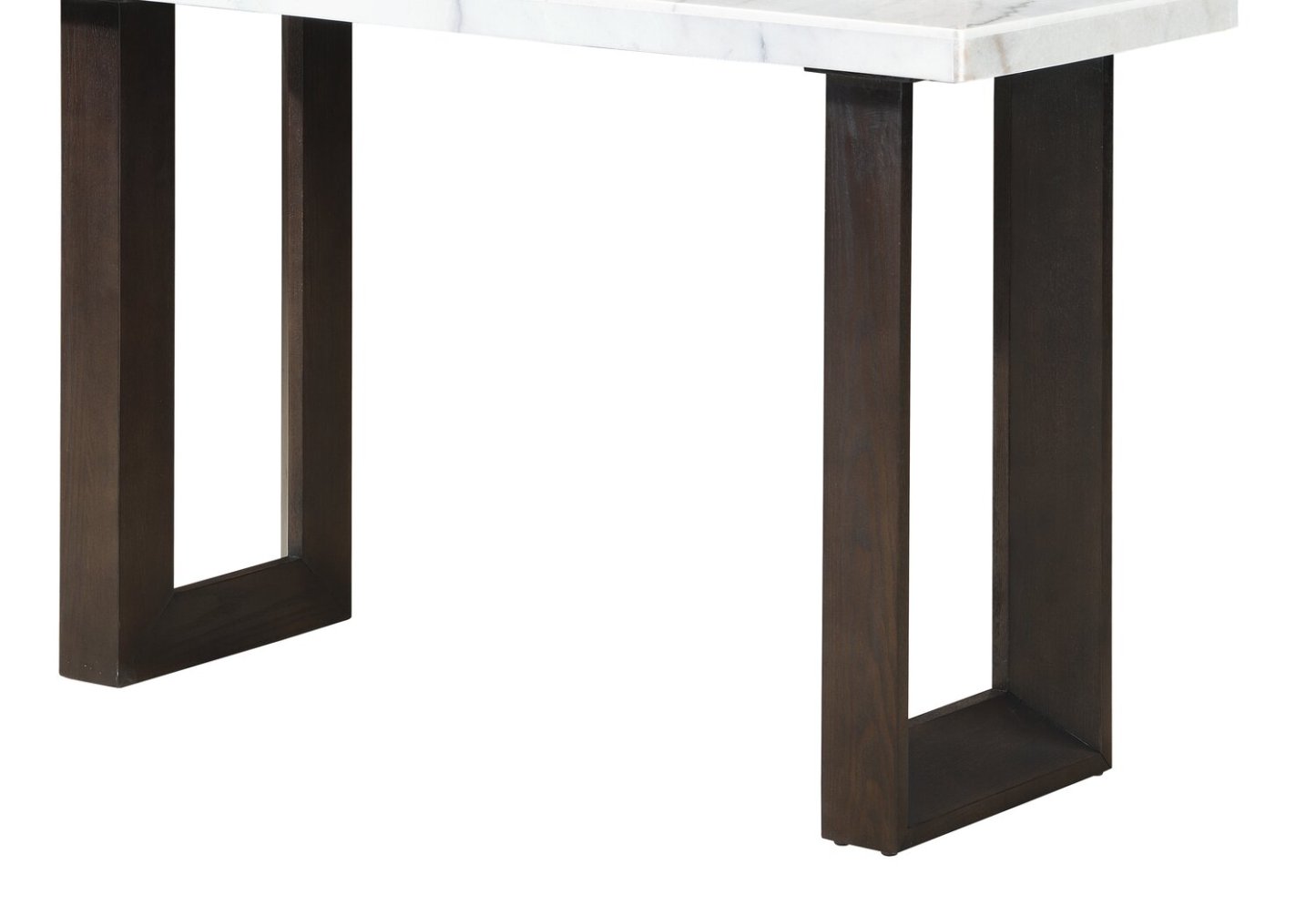 Table de canapé moderne Silvia 48 - Aspect marbre blanc et gris avec pieds en bois marron|Table de salon moderne Silvia de 48 po - imitation de marbre blanc et gris avec pattes en bois brun