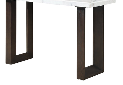 Table de canapé moderne Silvia 48 - Aspect marbre blanc et gris avec pieds en bois marron|Table de salon moderne Silvia de 48 po - imitation de marbre blanc et gris avec pattes en bois brun