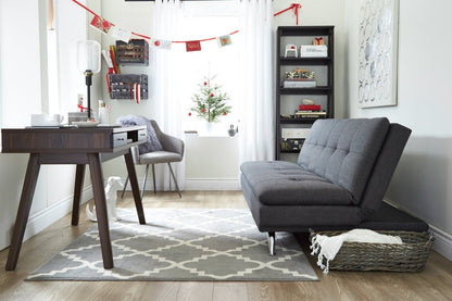 June 73.2 Futon Klik Klak en tissu d'apparence lin avec pieds en métal et capitonnage - Gris | Futon June de 73,2 po en tissu d'apparence lin avec mécanisme Klik Klak, pattes en métal et capitonnage - gris