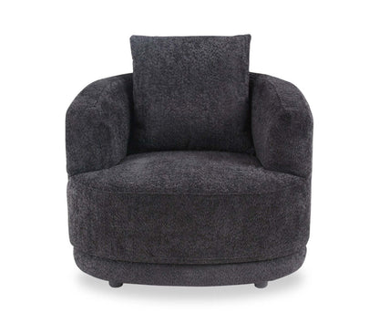 Fauteuil arrondi Moon de 35,8 po en tissu avec coussin décoratif - noir corbeau laineux