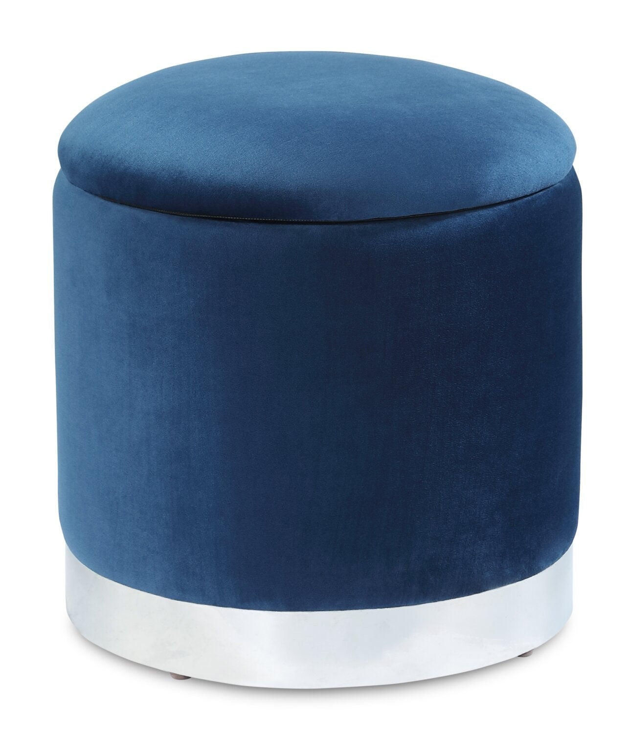 Pouf de rangement Phebe de 16,5 po avec base à bordures argentées - bleu marine