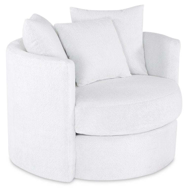 Fauteuil d’appoint pivotant Cuddler Midi de 42 po fabriqué au Canada en tissu de chenille - blanc Plush Heaven