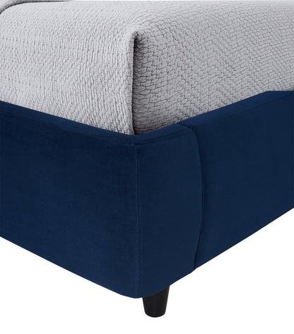 Lit plateforme rembourré Mave en tissu de velours bleu - format grand lit | Mave Upholstered Platform Bed in Blue Velvet Fabric - Queen Size