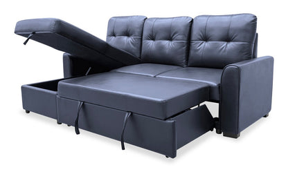 Carter 2-Piece Left-Facing Leather-Look Fabric Sleeper Sectional with Storage Chaise - Black | Canapé-lit sectionnel gauche Carter 2 pièces en tissu d’apparence cuir avec chaise longue de rangement - noir
