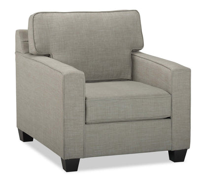 Made in Canada Sawyer 35 Linen-Look Fabric Chair with Reversible Cushions and Track Arms - Light Grey | Fauteuil Sawyer de 35 po fabriqué au Canada en tissu d’apparence lin avec coussins réversibles et accoudoirs rectilignes - gris clair