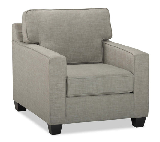 Made in Canada Sawyer 35 Linen-Look Fabric Chair with Reversible Cushions and Track Arms - Light Grey | Fauteuil Sawyer de 35 po fabriqué au Canada en tissu d’apparence lin avec coussins réversibles et accoudoirs rectilignes - gris clair